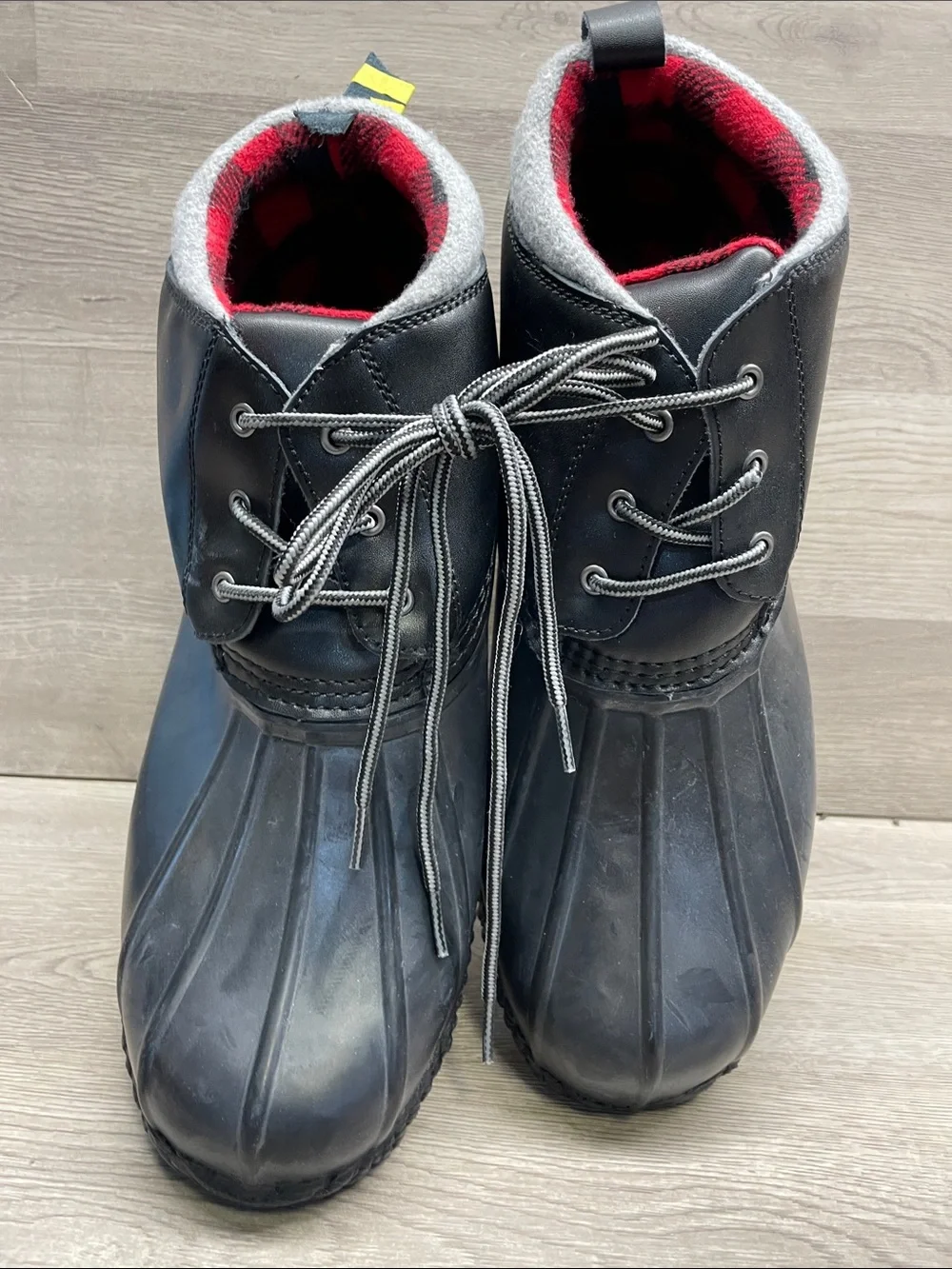 Lands' End Men's Black Duck Boots with Red Plaid Lining #2006